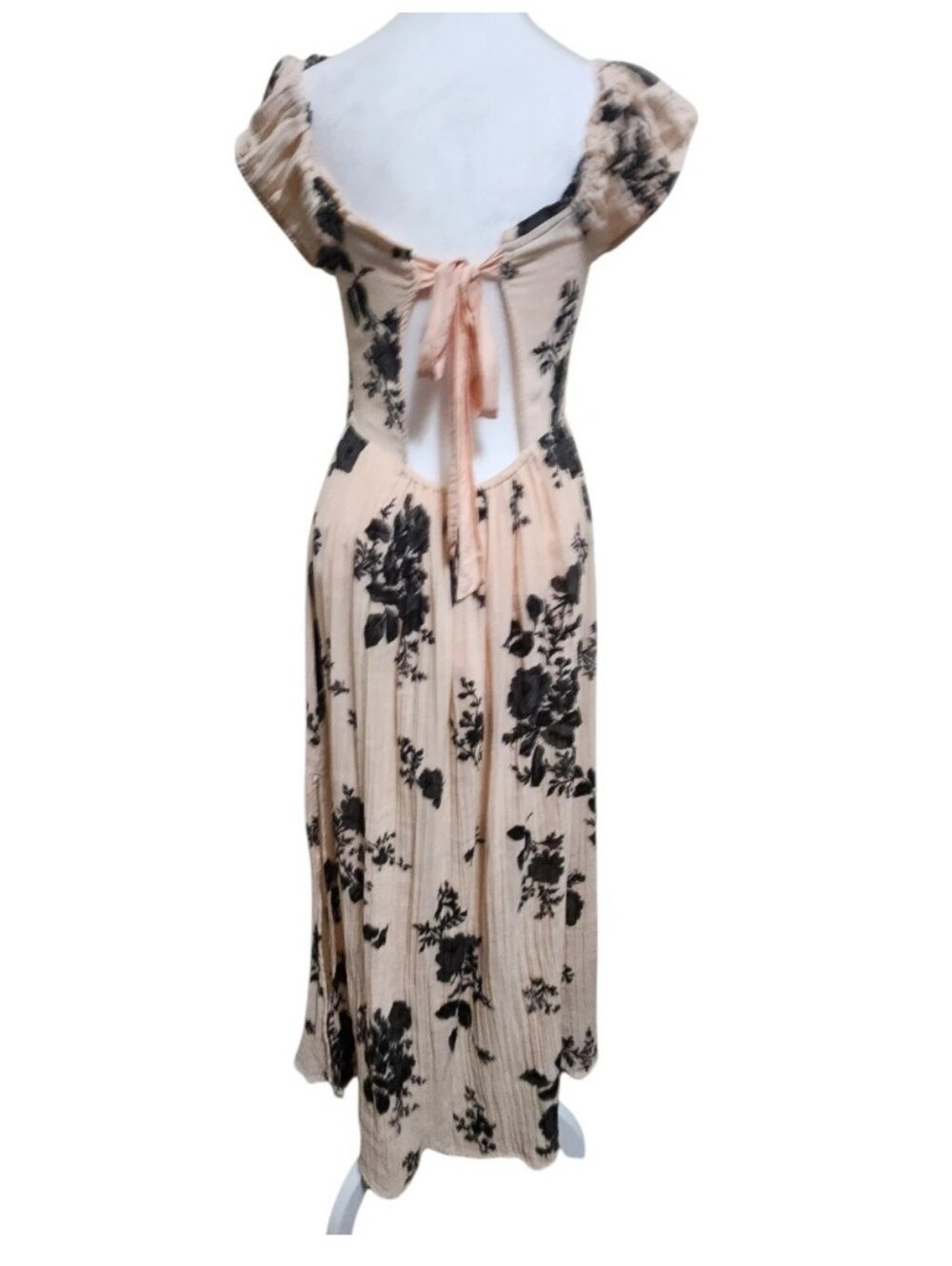 Free People Forget Me Not Midi Dress Sz M Peach Floral Cottagecore Smock Boho - Picture 8 of 16
